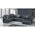 Black Leather Tied-cushion Sectional Set