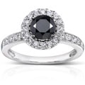 14k White Gold 1ct TDW Black and White Diamond Halo Ring