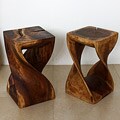12 inches Square x 20-inch Wooden Hand-carved Walnut Oil Twist Stool (Thailand)