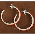 Sterling Silver Red Coral Inlay Hoop Earrings (Thailand)