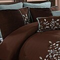 Embroidered Leaves 8-piece Chocolate Brown Comforter Set