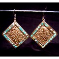 Brass and Sterling Silver Turquoise Diamond Earrings (Nepal)