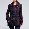 Nicole Miller Women's Plaid Wool-blend Low Belted Coat
