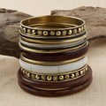 Set of 12 Brass and Wood Brown Bijoux Bangles (India)