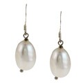DaVonna Sterling Silver White Baroque Freshwater Pearl Earrings (9-10 mm)