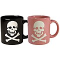 Waechtersbach Set of His and Her Black and Pink Skull Mugs