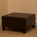 Luxury Large Brown Faux Leather Storage Ottoman Table Living Room