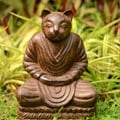 Volcanic Ash Antique Brown Cat Namaste Statue (Indonesia)