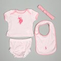 US Polo Newborn Girl's 4-Piece Bib Set