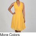 Issue New York Women's Cinch Waist Halter Evening Dress