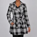 Via Spiga Women's Black/White Plaid Wool-blend Belted Trench Coat
