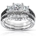 14k White Gold 1 3/5ct TDW Black and White Diamond Bridal Ring Set