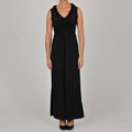 Tiana B Women's Black Ruffled V-neck Maxi Dress