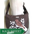 Handmade Heather Brown Canvas 'Bird On A Branch' Messenger Bag