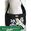 Handmade Black Canvas 'Bird On A Branch' Messenger Bag