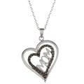 Sterling Silver Black Diamond Accent Double Heart Mom Necklace