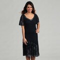 J Kara Women's Navy Sequin Flutter Sleeve Dress