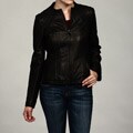 Tahari Women's Pintuck Black Leather Jacket