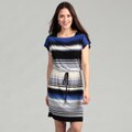 London Times Women's Black/ Blue Square Neck Striped Dress
