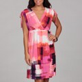 London Times Women's White/ Fuchsia V-Neck Dress
