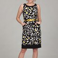 London Times Women's White/ Yellow Sleeveless Sheath Dress