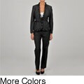 Sharagano Women's Ruffled Denim Belted Pant Suit
