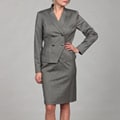 Tahari Women's Grey Pleat Detail Skirt Suit