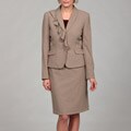 Tahari Women's Taupe Ruffled Skirt Suit