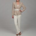 Tahari Women's Beige Three-button Belted Pant Suit