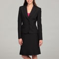 Tahari Women's Navy/ White Pleated Collar Pinstriped Skirt Suit