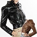 United Face Women's Ruffle Front Leather Scuba Jacket