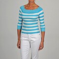 Junior's Silk-blend Lace Detail Striped Boatneck Sweater