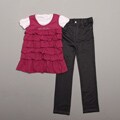 Calvin Klein Girl's Ruffle Top and Denim Pants Set