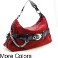 Dasein Faux Suede Croco Embossed Belted Hobo Bag