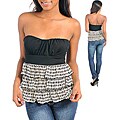 Stanzino Women's Black/ Cream Printed Ruffle Tube Top