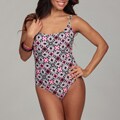 Caribbean Sand Women's Black/ Coral Print 1-piece Tank Swimsuit