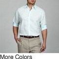 Natural Blue Men's Paisley Linen Blend Woven Shirt