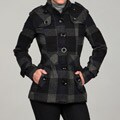 Dollhouse Women's Black/ Grey/ Navy Plaid Wool Coat