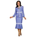 Divine Apparel Women's Plus Size Periwinkle/ White Removable Collar Skirt Suit