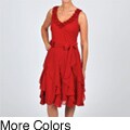 Robbie Bee Women's Solid Ruffle Neck Chiffon Dress