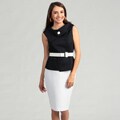 Tahari Women's Navy Fold Over Belted Skirt Suit