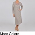 La Cera Women's Long Sleeve Crochet Yoke Nightgown
