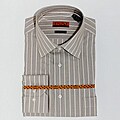 Enzo Tovare Men's Taupe Striped Cotton Dress Shirt