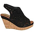Bucco Women's Black Cutout Slingback Wedge Sandals