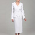 Emily Women's White Double Peplum Jacket Skirt Suit