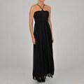 Oleg Cassini Women's Beaded Halter Neck Chiffon Evening Gown