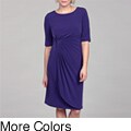 Connected Apparel Women's Elbow-sleeve Side-drape Dress