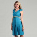 Tahari Women's Turquoise Belted Pleated Skirt Dress
