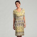 Tahari Women's Yellow/ Grey Abstract Drape Dress