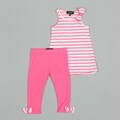ABS Toddler Girl's Striped Knit Top with Bow and Leggings
